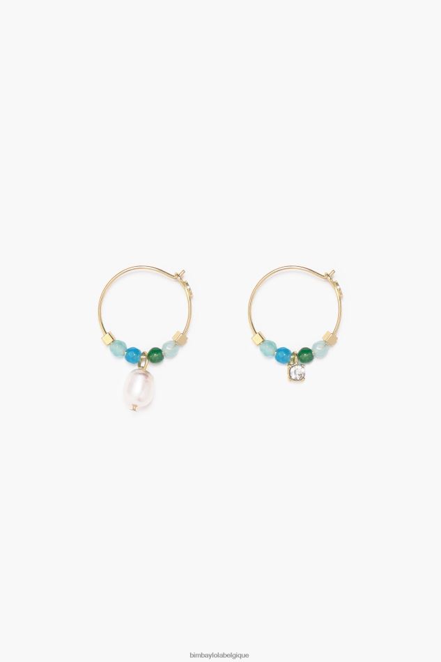 accessoires Bimba Y Lola boucles d'oreilles créoles petites pierres turquoise HV4486736