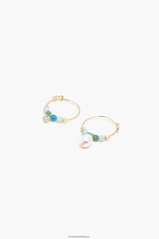accessoires Bimba Y Lola boucles d'oreilles créoles petites pierres turquoise HV4486736