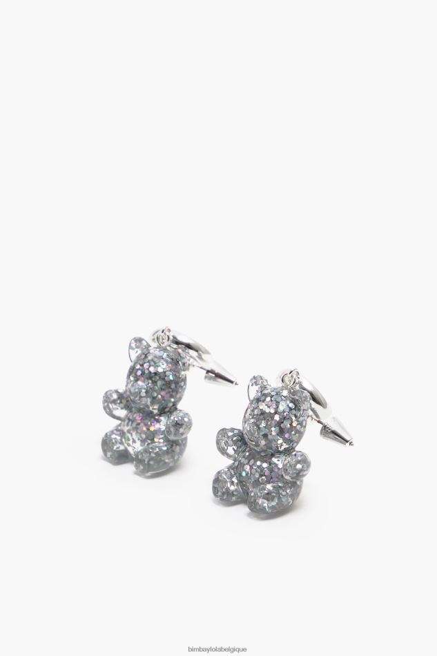 accessoires Bimba Y Lola longues boucles d'oreilles ourson en résine argent HV4486797