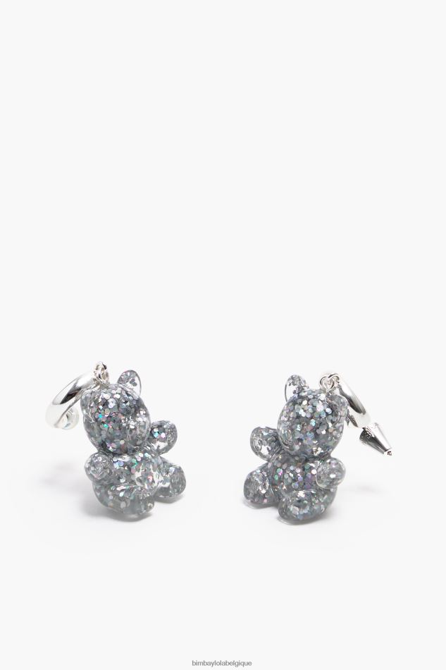 accessoires Bimba Y Lola longues boucles d'oreilles ourson en résine argent HV4486797