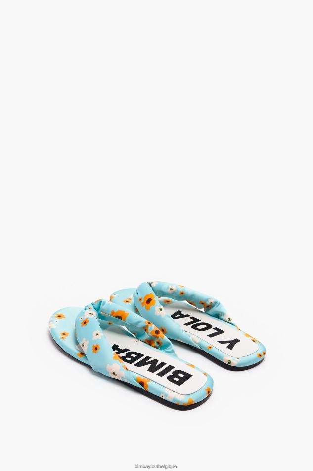 chaussures Bimba Y Lola sandale plate tubulaire imprimée de fleurs en acrylique bleu HV4486571