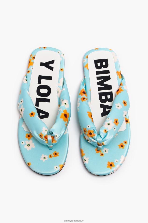 chaussures Bimba Y Lola sandale plate tubulaire imprimée de fleurs en acrylique bleu HV4486571