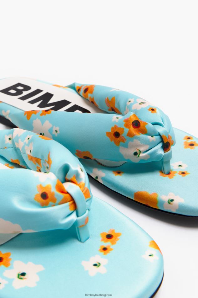 chaussures Bimba Y Lola sandale plate tubulaire imprimée de fleurs en acrylique bleu HV4486571