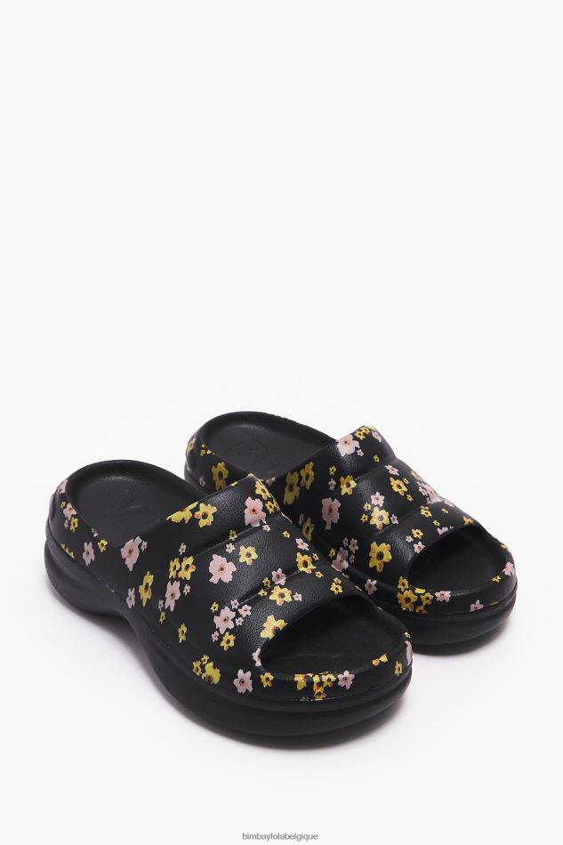 chaussures Bimba Y Lola tongs plateforme imprimé fleurs acryliques noir HV4486595