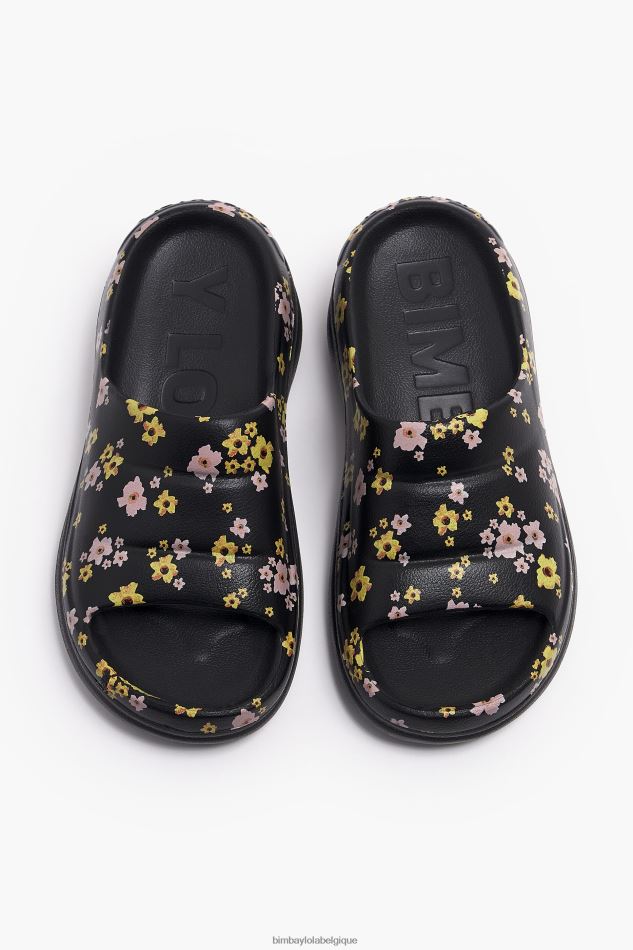 chaussures Bimba Y Lola tongs plateforme imprimé fleurs acryliques noir HV4486595