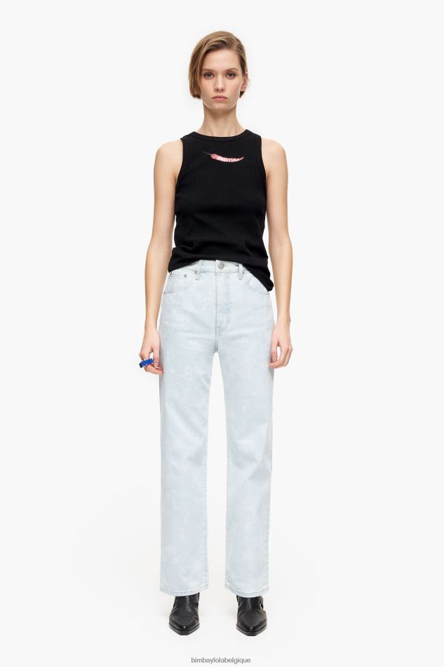 vêtements Bimba Y Lola straight cropped - jean droit imprimé panda camouflage bleu HV4486451