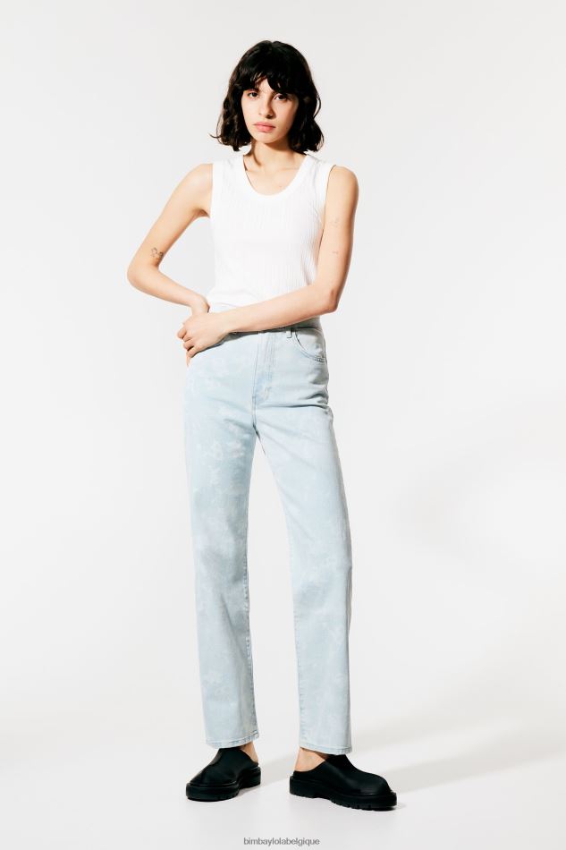 vêtements Bimba Y Lola straight cropped - jean droit imprimé panda camouflage bleu HV4486528