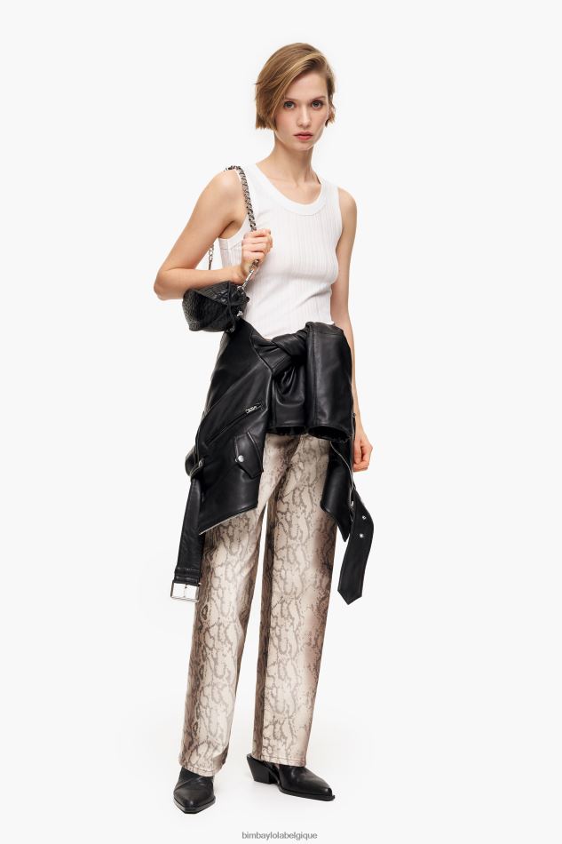 vêtements Bimba Y Lola straight cropped - jean droit imprimé pixel python kaki HV4486538