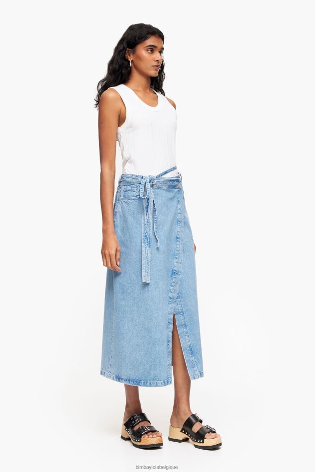 vêtements Bimba Y Lola jupe mi-longue portefeuille en jean bleu HV4486456