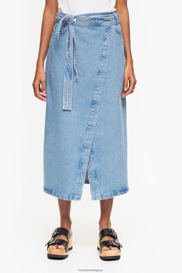 vêtements Bimba Y Lola jupe mi-longue portefeuille en jean bleu HV4486456