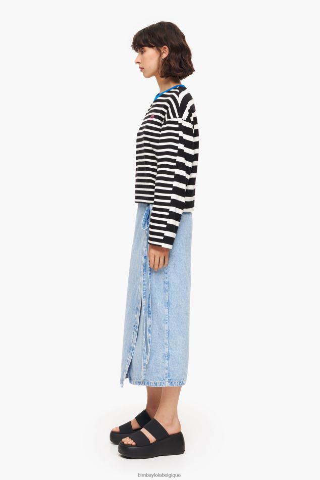 vêtements Bimba Y Lola jupe portefeuille mi-longue en jean bleu HV4486465