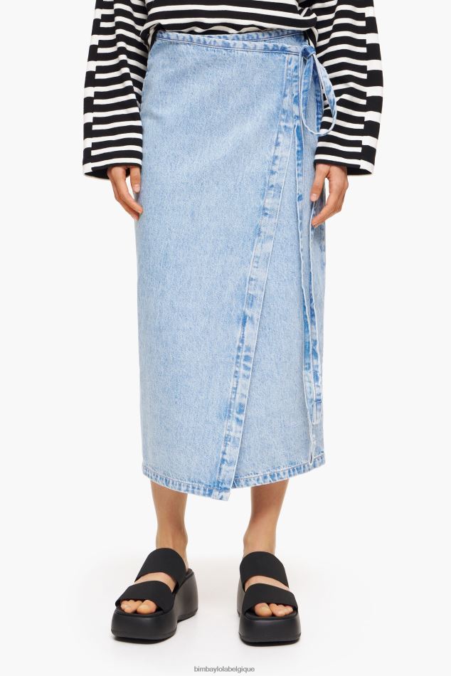 vêtements Bimba Y Lola jupe portefeuille mi-longue en jean bleu HV4486465
