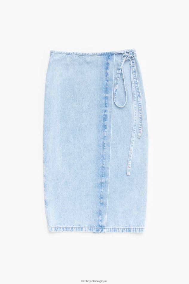 vêtements Bimba Y Lola jupe portefeuille mi-longue en jean bleu HV4486465