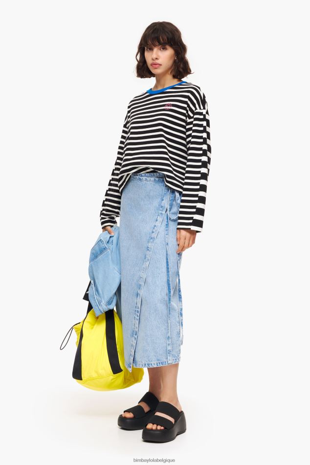 vêtements Bimba Y Lola jupe portefeuille mi-longue en jean bleu HV4486465