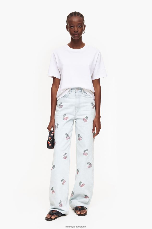vêtements Bimba Y Lola jambe large - jeans larges avec des cerises bleu HV4486508