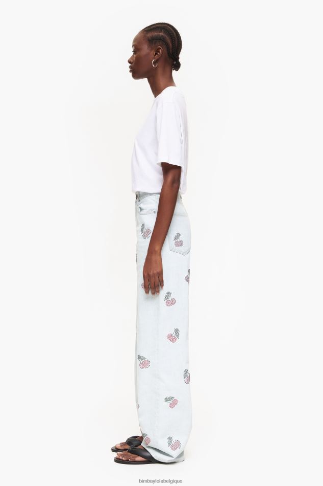 vêtements Bimba Y Lola jambe large - jeans larges avec des cerises bleu HV4486508