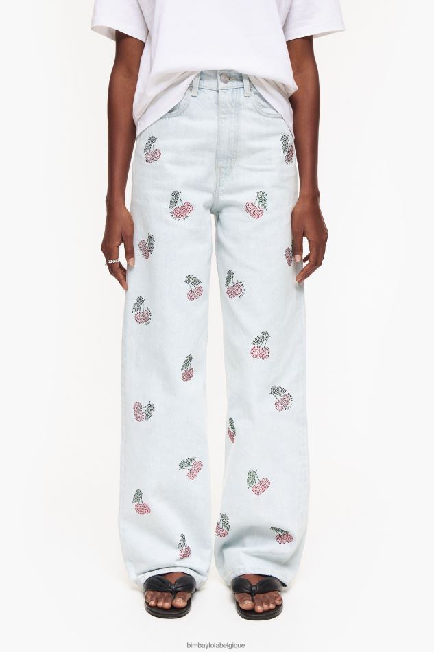 vêtements Bimba Y Lola jambe large - jeans larges avec des cerises bleu HV4486508