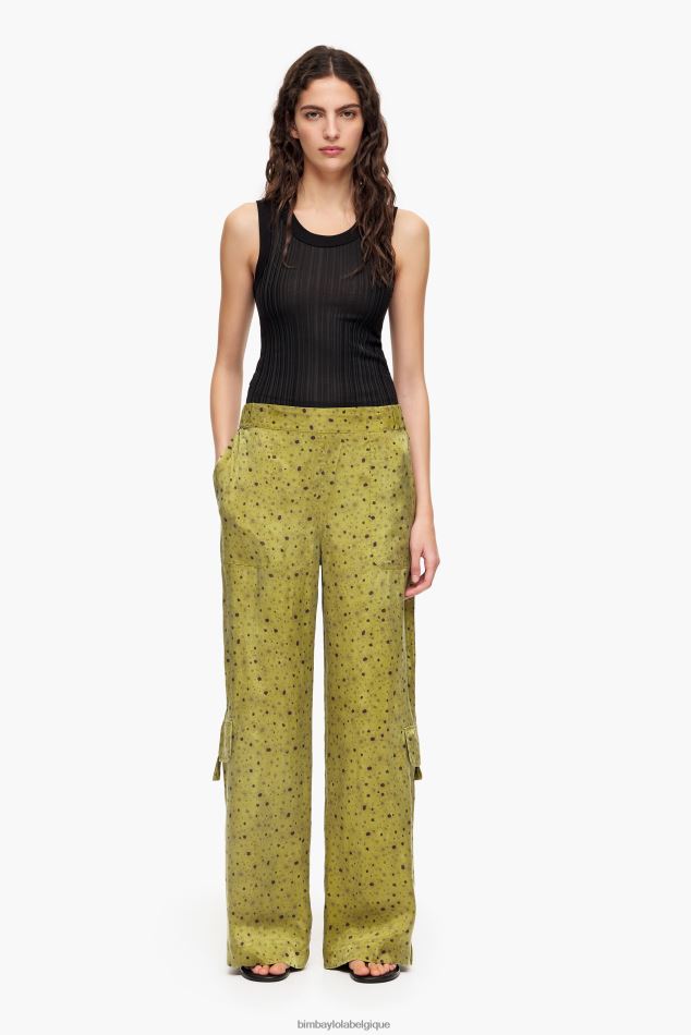 vêtements Bimba Y Lola pantalon en cupro imprimé fleurs kaki HV4486437