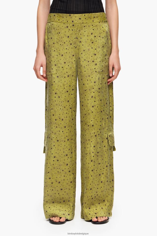 vêtements Bimba Y Lola pantalon en cupro imprimé fleurs kaki HV4486437