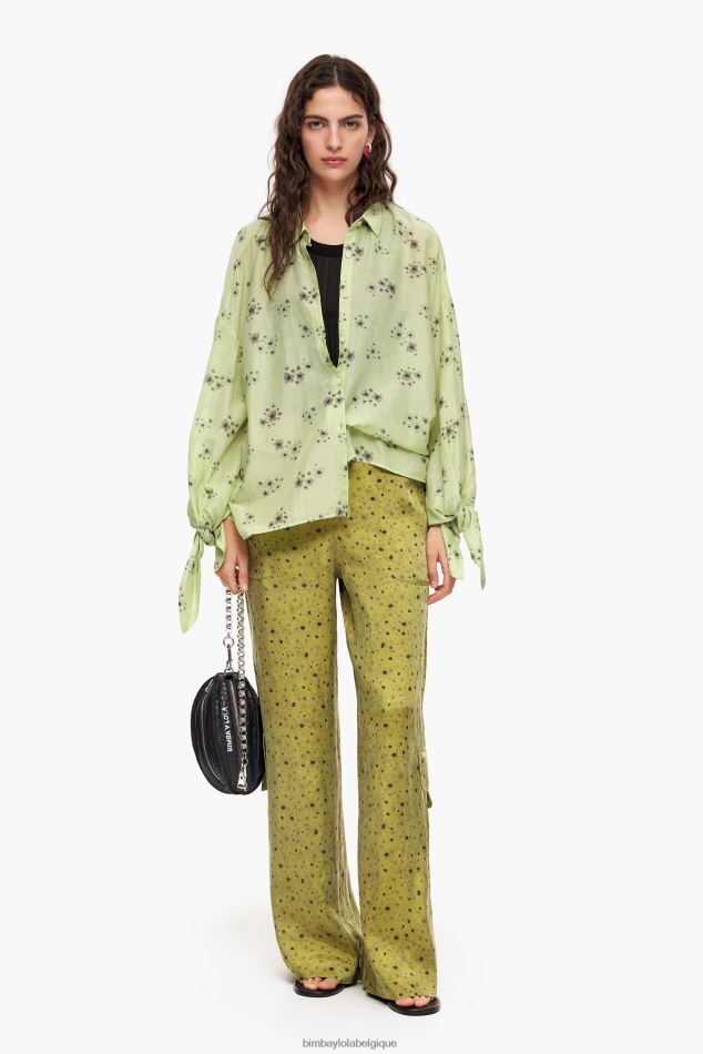 vêtements Bimba Y Lola pantalon en cupro imprimé fleurs kaki HV4486437