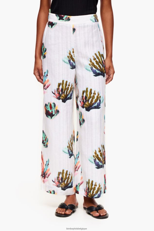 vêtements Bimba Y Lola pantalon en lin imprimé corail Ivoire HV4486394