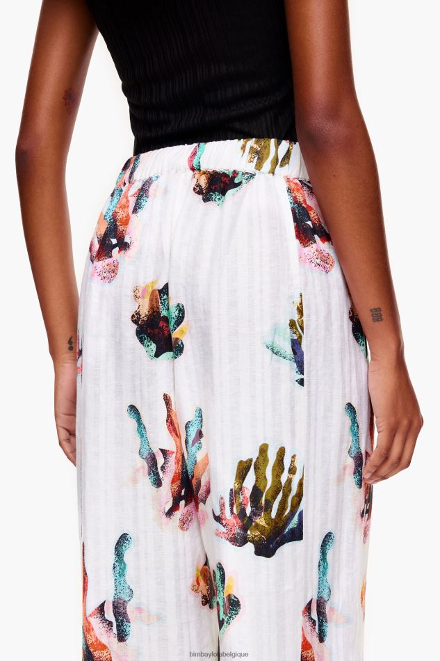 vêtements Bimba Y Lola pantalon en lin imprimé corail Ivoire HV4486394