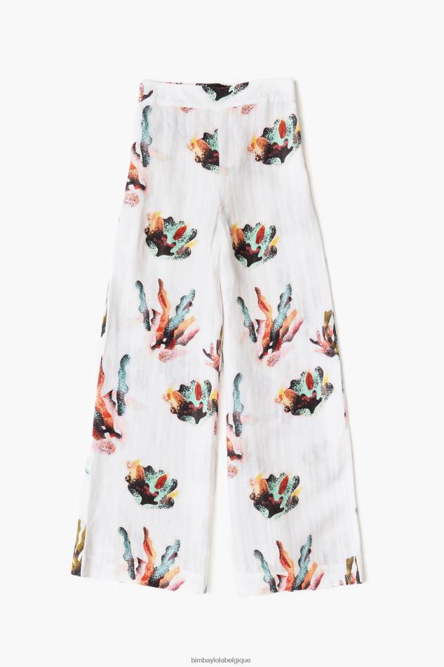 vêtements Bimba Y Lola pantalon en lin imprimé corail Ivoire HV4486394