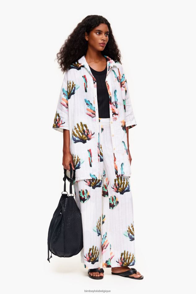 vêtements Bimba Y Lola pantalon en lin imprimé corail Ivoire HV4486394