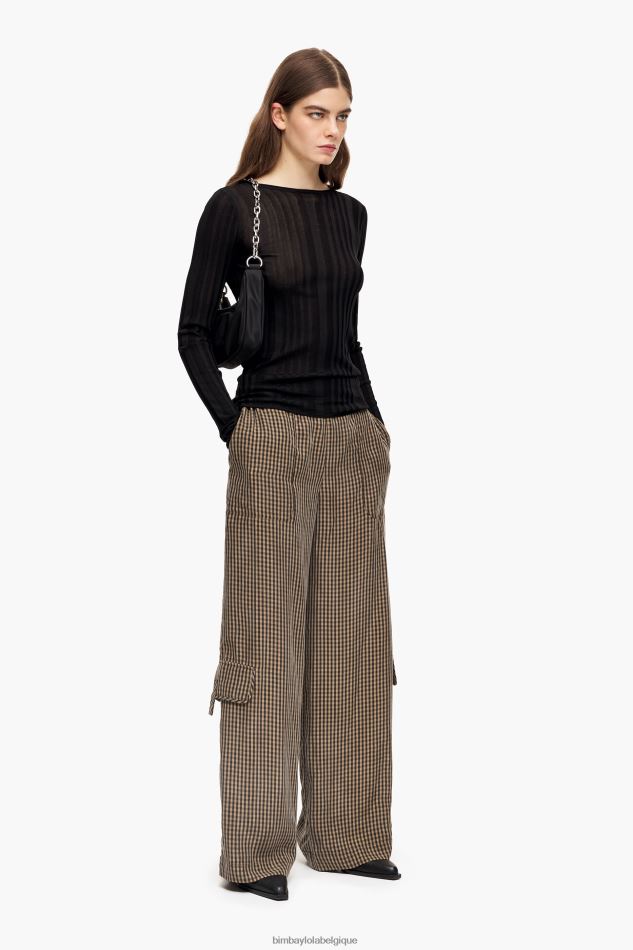 vêtements Bimba Y Lola pantalon vichy en cupro noir et marron HV4486438