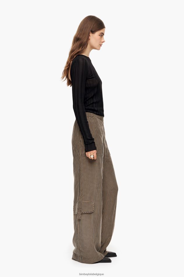 vêtements Bimba Y Lola pantalon vichy en cupro noir et marron HV4486438