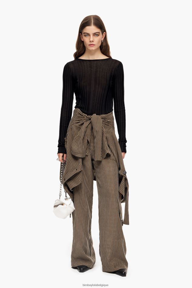 vêtements Bimba Y Lola pantalon vichy en cupro noir et marron HV4486438