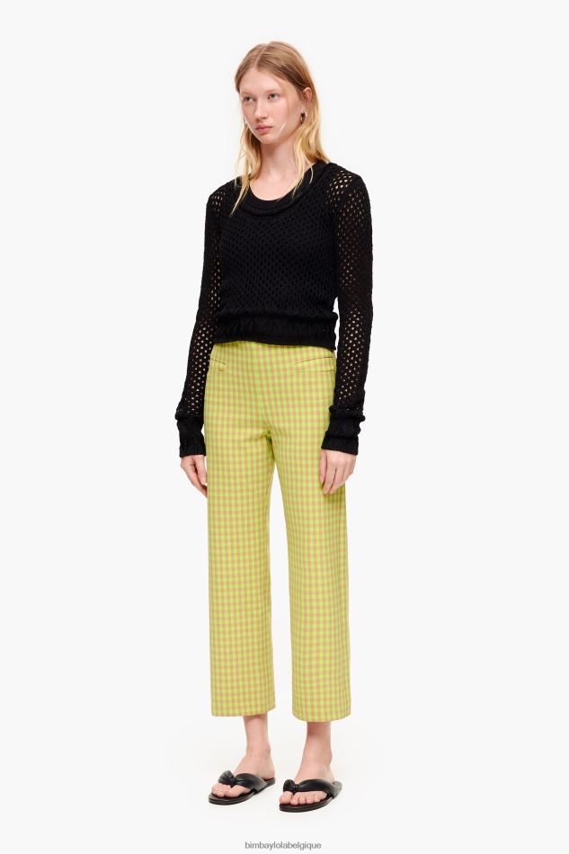 vêtements Bimba Y Lola pantalon vichy stretch citron vert et marron HV4486436