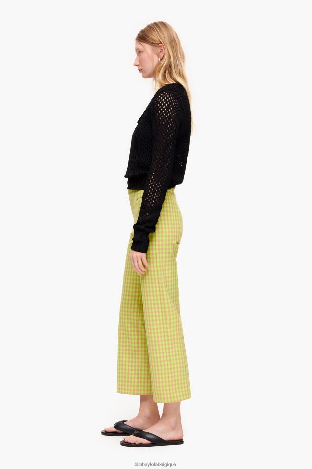 vêtements Bimba Y Lola pantalon vichy stretch citron vert et marron HV4486436