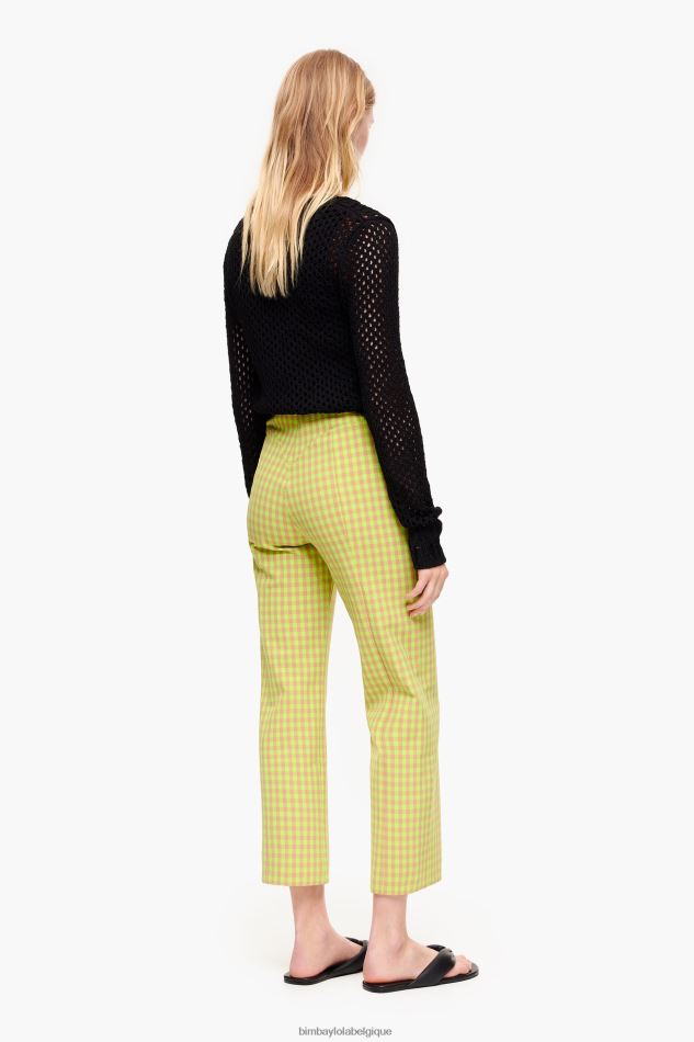 vêtements Bimba Y Lola pantalon vichy stretch citron vert et marron HV4486436