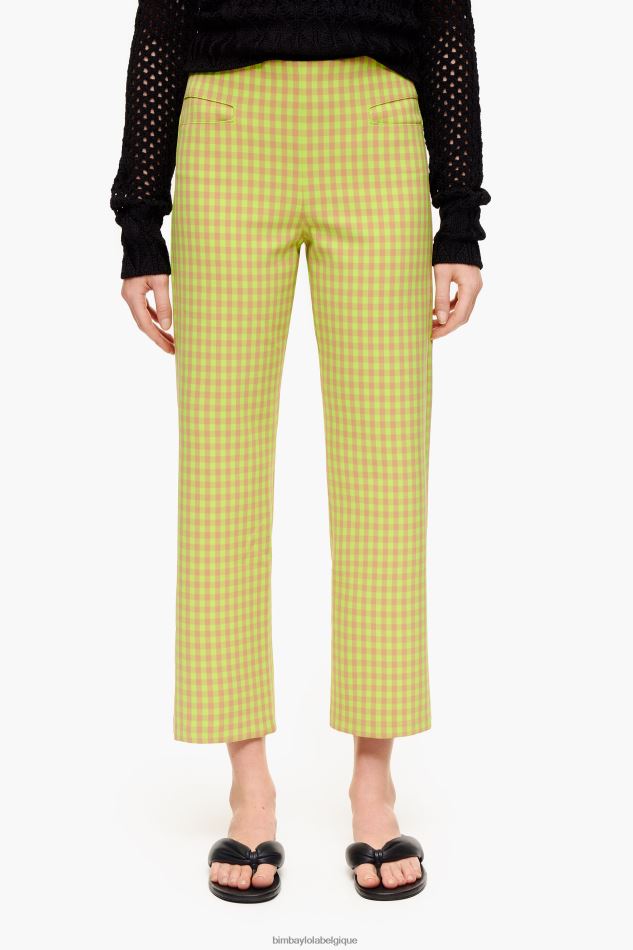 vêtements Bimba Y Lola pantalon vichy stretch citron vert et marron HV4486436