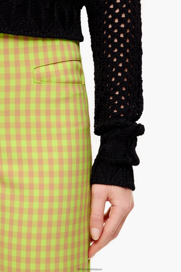 vêtements Bimba Y Lola pantalon vichy stretch citron vert et marron HV4486436