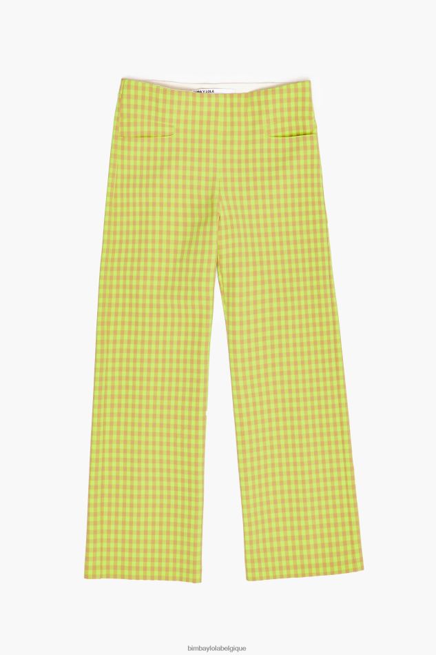 vêtements Bimba Y Lola pantalon vichy stretch citron vert et marron HV4486436