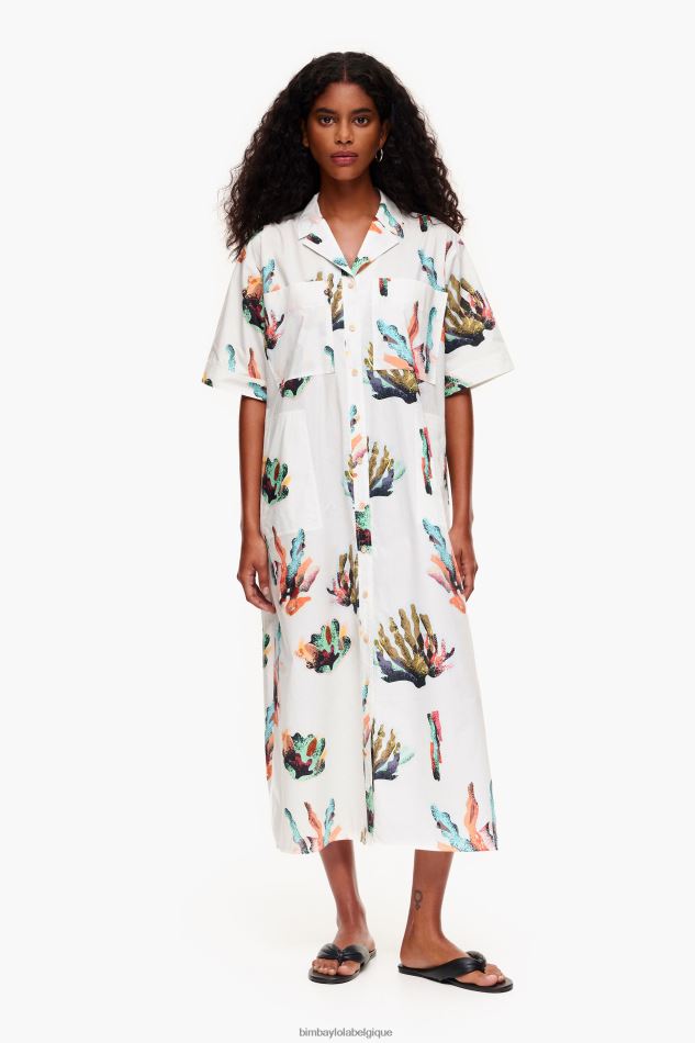 vêtements Bimba Y Lola robe chemise longue imprimé corail Ivoire HV4486181