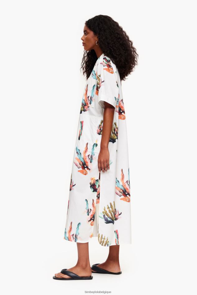 vêtements Bimba Y Lola robe chemise longue imprimé corail Ivoire HV4486181