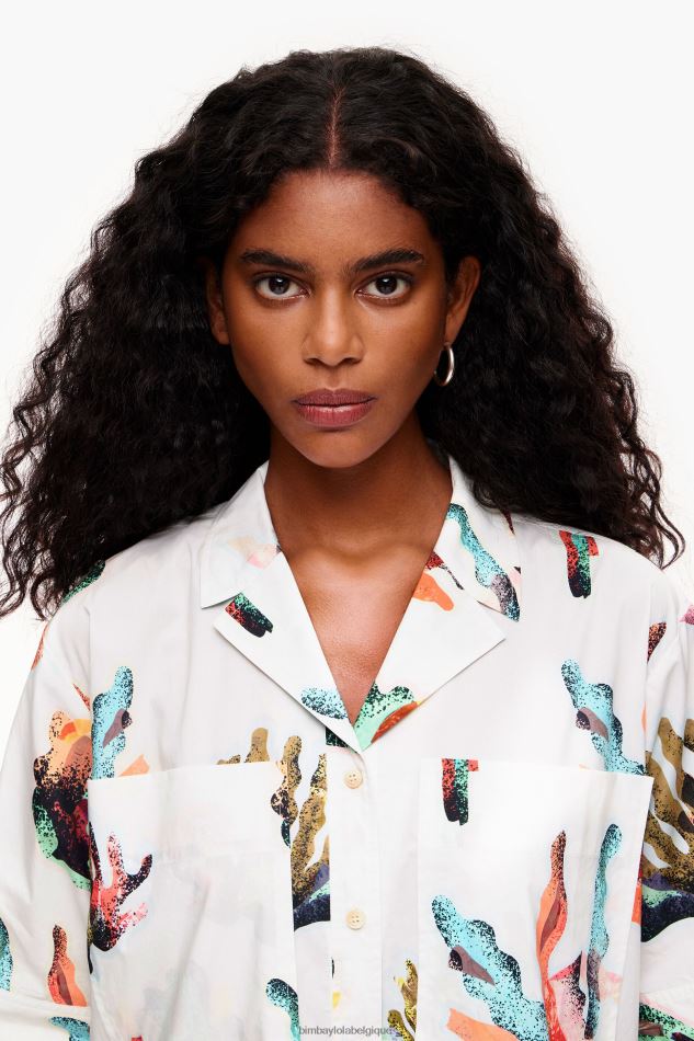 vêtements Bimba Y Lola robe chemise longue imprimé corail Ivoire HV4486181