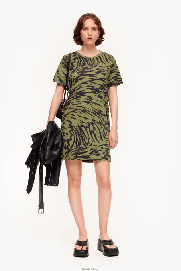 vêtements Bimba Y Lola robe courte aile de papillon bicolore kaki HV4486220