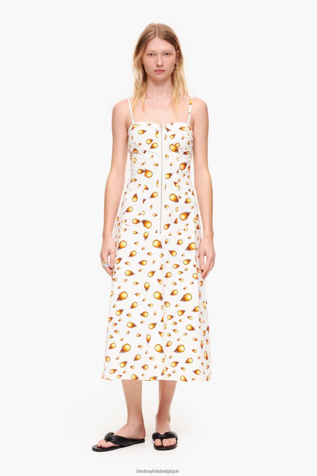 vêtements Bimba Y Lola robe longue à imprimé feu blanc HV4486197