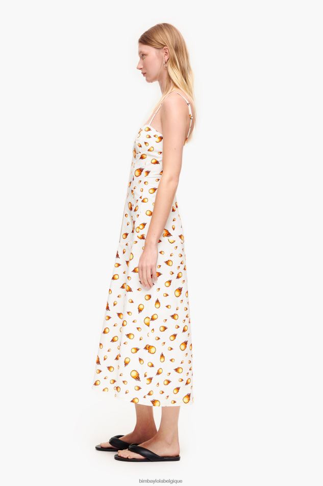 vêtements Bimba Y Lola robe longue à imprimé feu blanc HV4486197