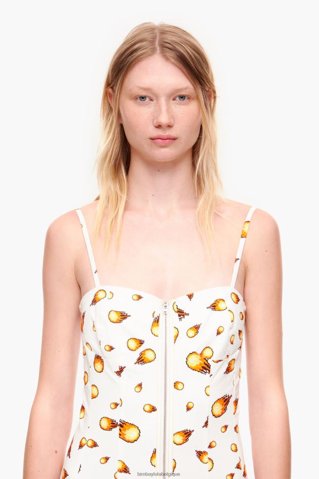 vêtements Bimba Y Lola robe longue à imprimé feu blanc HV4486197