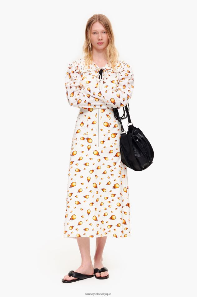 vêtements Bimba Y Lola robe longue à imprimé feu blanc HV4486197