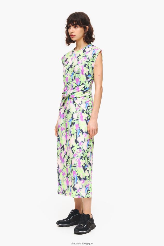 vêtements Bimba Y Lola robe mi-longue ajustée à fleurs graffiti lilas HV4486215
