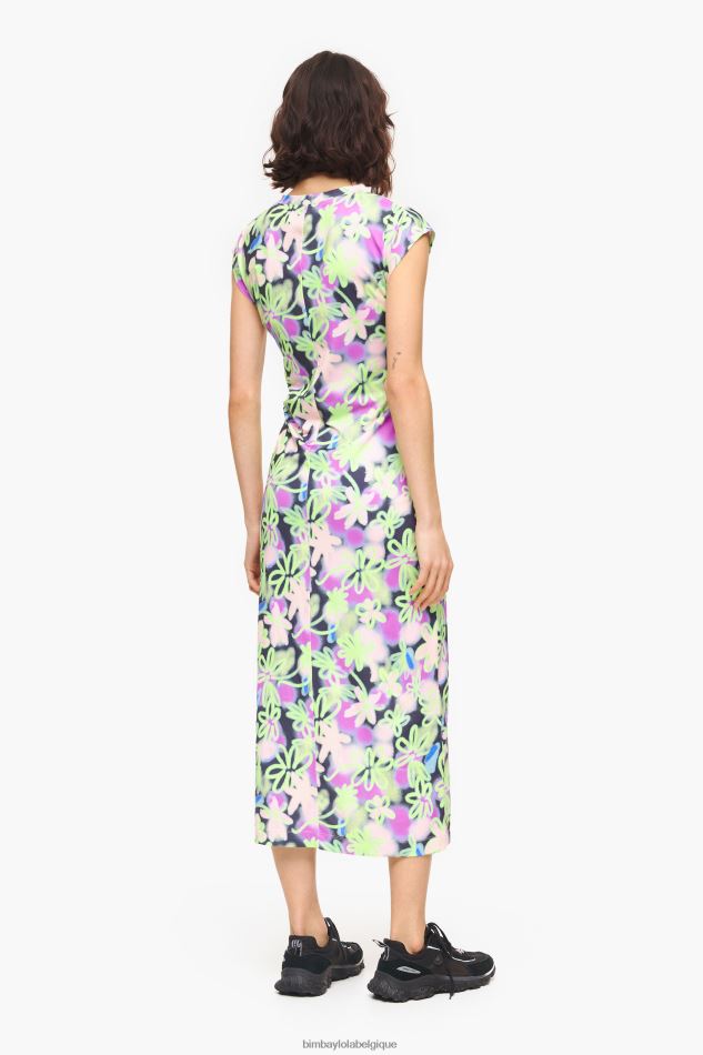 vêtements Bimba Y Lola robe mi-longue ajustée à fleurs graffiti lilas HV4486215