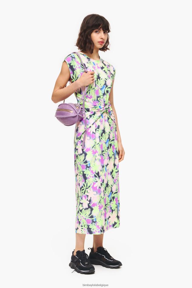 vêtements Bimba Y Lola robe mi-longue ajustée à fleurs graffiti lilas HV4486215
