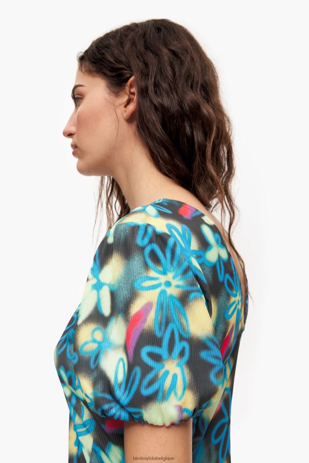 vêtements Bimba Y Lola robe mi-longue fluide à fleurs graffiti HV4486232
