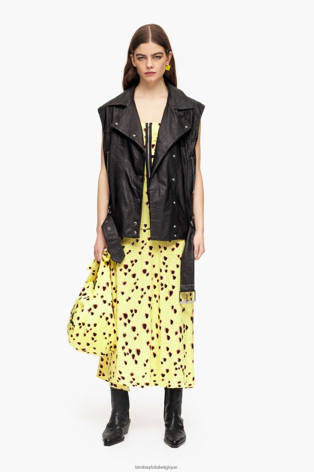 vêtements Bimba Y Lola robe mi-longue à imprimé petits cœurs jaune HV4486222